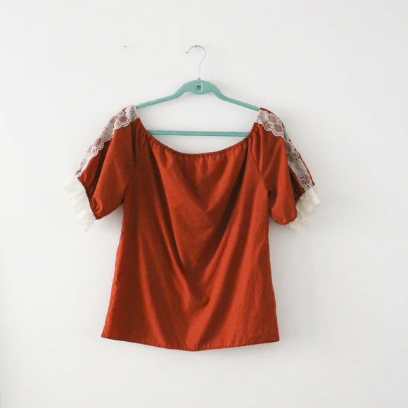 SOLD - Vintage 1970s Deep Orange Rust Off the Shoulder Western Style - Picture 6 of 11
